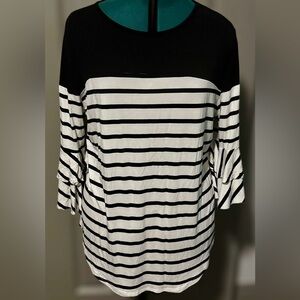 Tickled Teal Black and‎ White Striped Blouse
